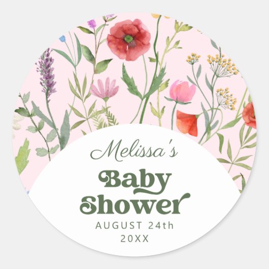 Waterverf Wilde bloem Roze Baby shower Ronde Sticker (Voorkant)