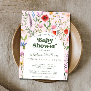 Waterverf Wilde bloem Roze Baby shower Uitnodiging