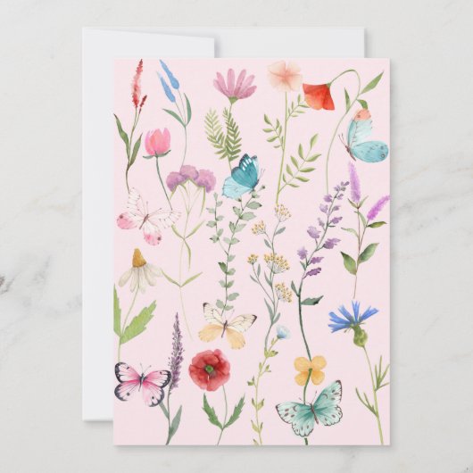 Waterverf Wilde bloem Roze Baby shower Uitnodiging (Achterkant)