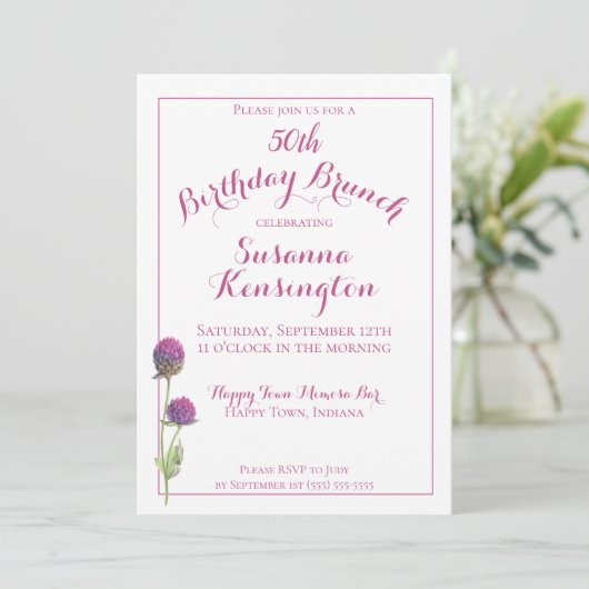 Waterverf Wilde bloem Roze Floral Birthday Brunch Kaart (Staand voorkant)