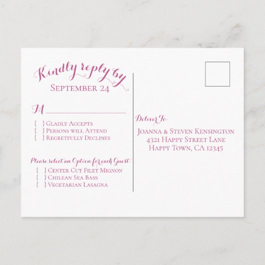 Waterverf Wilde bloem Roze Floral RSVP Menu Option (Achterkant)