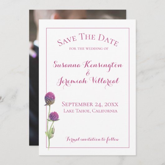 Waterverf Wilde bloem Roze Floral sparen de Datum Save The Date (Voorkant / Achterkant)