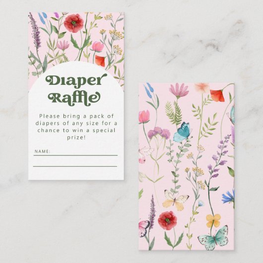 Waterverf Wilde bloem Roze luierspoel Informatiekaartje (Voorkant / Achterkant)