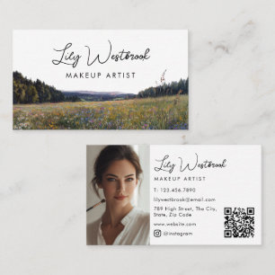 Waterverf Wilde Bloem Schrift Foto QR Code Visitekaartje