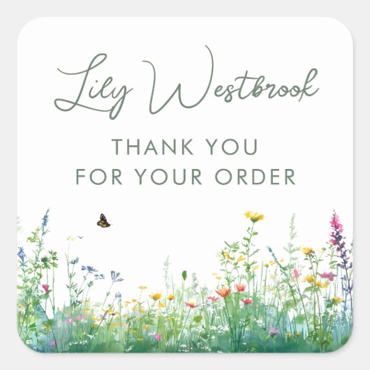 Waterverf Wilde Bloem Script Bedankt Vierkante Sticker (Voorkant)