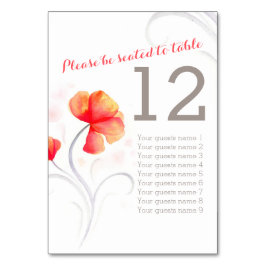 Waterverf wilde bloem sinaasappel trouwtafel numme kaart