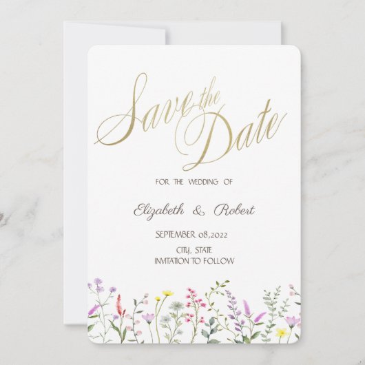 Waterverf Wilde bloem sparen de Datum Save The Date (Voorkant)