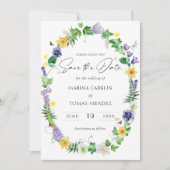 Waterverf Wilde bloem sparen de Datum Save The Date (Voorkant)