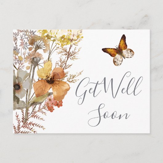Waterverf wilde bloem spoedig hersteld briefkaart (Voorkant)