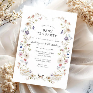 Waterverf Wilde Bloem Thee Party Baby Shower Kaart