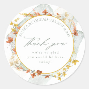 Waterverf Wilde bloem Wedding Bedankt Gold ID954 Ronde Sticker