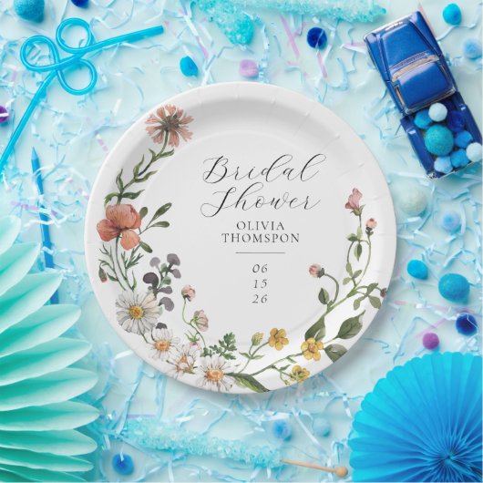 Waterverf Wilde bloem Wreatscript Vrijgezellenfees Papieren Bordje (Feest)