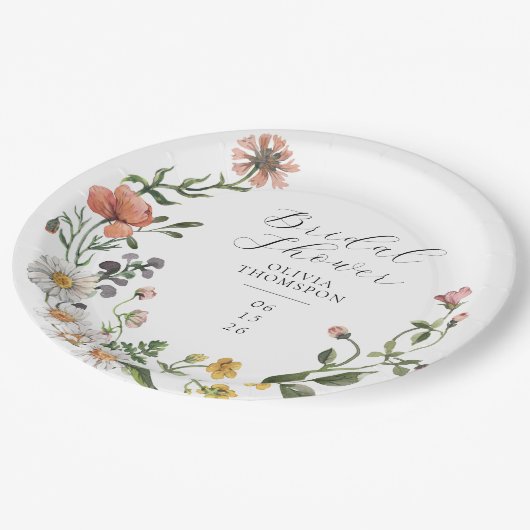 Waterverf Wilde bloem Wreatscript Vrijgezellenfees Papieren Bordje (Gekanteld)