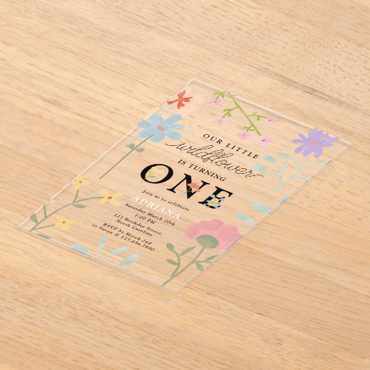 Waterverf wilde bloemen 1e eerste verjaardag acryl uitnodigingen (Laagn)