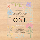 Waterverf wilde bloemen 1e eerste verjaardag acryl uitnodigingen (Voorkant)