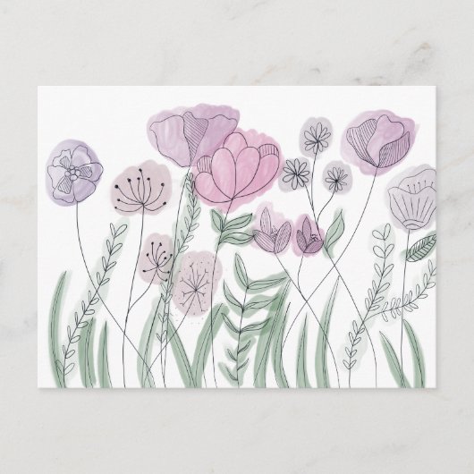 Waterverf Wilde bloemen Aankondigingskaart (Voorkant)