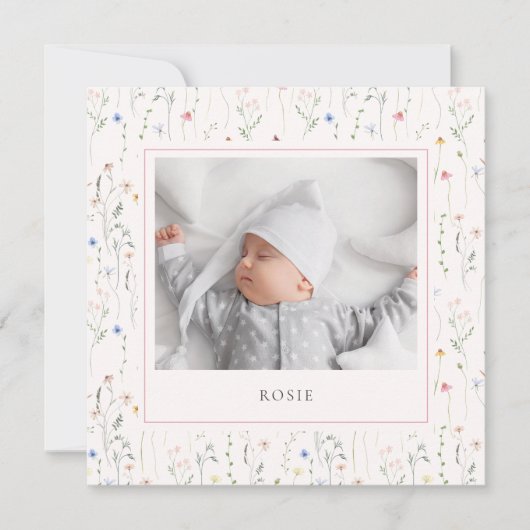 waterverf wilde bloemen Baby Geboorte Aankondiging (Voorkant)