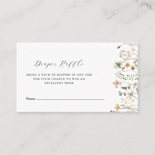 waterverf wilde bloemen baby shower luierverloting informatiekaartje (Voorkant)