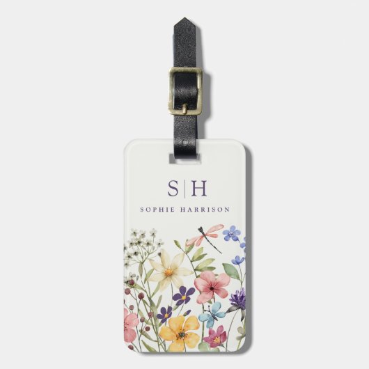 Waterverf Wilde Bloemen Bagagelabels (Voorkant verticaal)