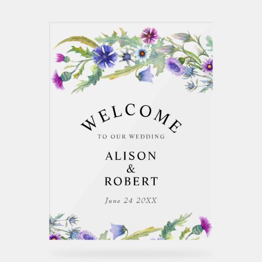 Waterverf wilde bloemen bevroren bruiloft welkom acryl bord (Voorkant)