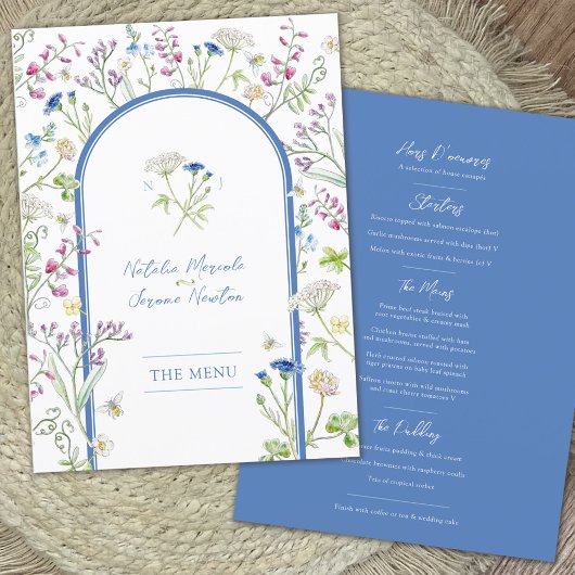 Waterverf wilde bloemen blauwe trouw Menu