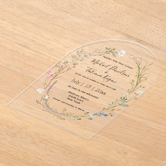 waterverf wilde bloemen bloemenkrans trouwboog acryl uitnodigingen (Laagn)