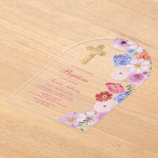 Waterverf wilde bloemen boogdoop acryl uitnodigingen (Laagn)