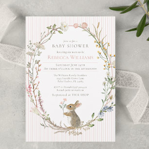 Waterverf Wilde Bloemen Bos Konijn Baby Shower Kaart