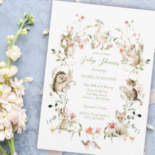 Waterverf Wilde Bloemen Bosdieren Baby Shower Kaart