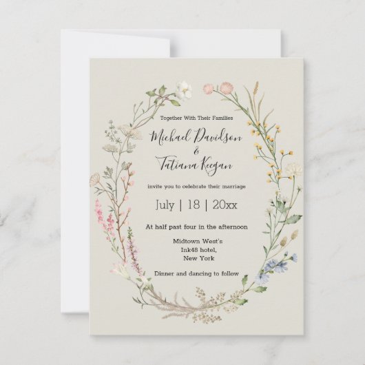 waterverf wilde bloemen botanische groene bruiloft kaart (Voorkant)