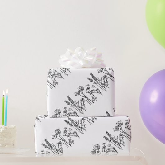 Waterverf Wilde Bloemen Botanische Klassieke Eenvo Cadeaupapier (Feestgeschenken)