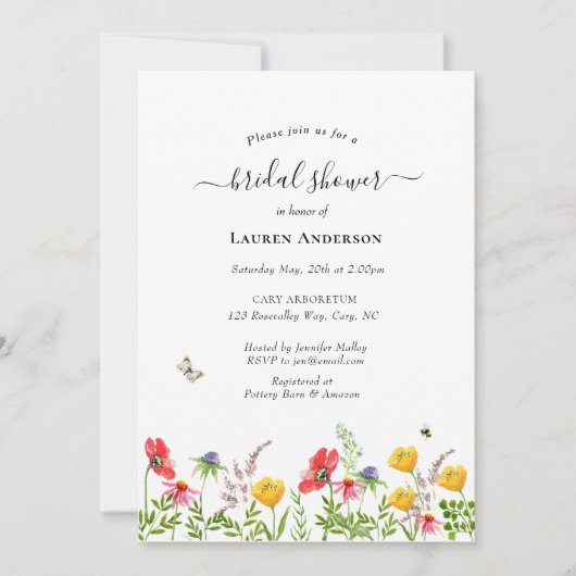 Waterverf wilde bloemen Bridal doucheuitnodiging Aankondiging (Voorkant)