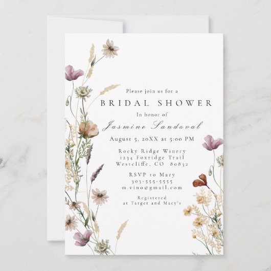 Waterverf Wilde bloemen Bridal Shower Uitnodiging (Voorkant)