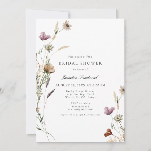Waterverf Wilde bloemen Bridal Shower Uitnodiging (Voorkant)