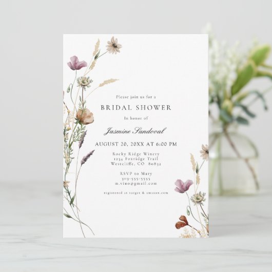 Waterverf Wilde bloemen Bridal Shower Uitnodiging (Staand voorkant)