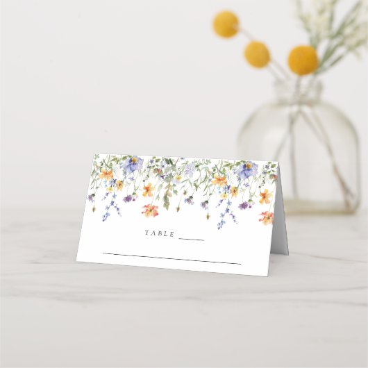 Waterverf Wilde Bloemen Bruiloft Plaatskaartje (Voorkant)