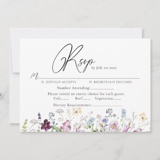 Waterverf wilde bloemen Bruiloft RSVP-kaart Kaart (Voorkant)