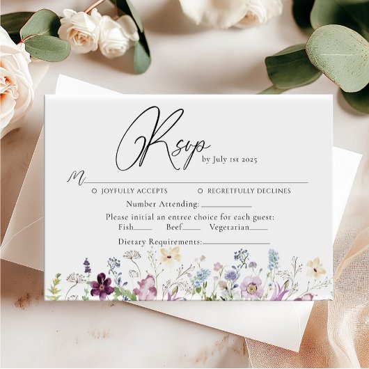 Waterverf wilde bloemen Bruiloft RSVP-kaart Kaart