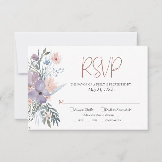 Waterverf Wilde Bloemen Bruiloft RSVP Kaartje (Voorkant)