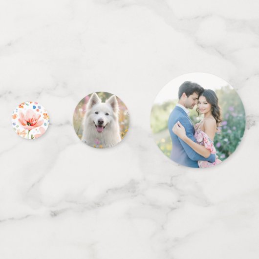 Waterverf Wilde Bloemen Couples Foto en Hond Tafel Confetti (Achterkanten)