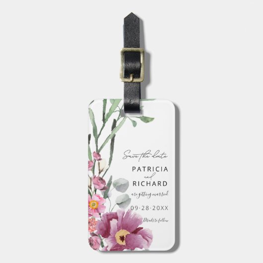 Waterverf wilde bloemen die de datum bewaren bagagelabel (Voorkant verticaal)