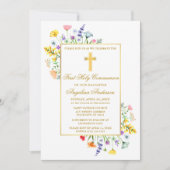 Waterverf wilde bloemen eerste communie goud kaart (Voorkant)