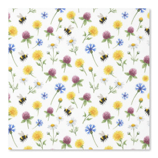 Waterverf wilde bloemen en honingbijen  behang