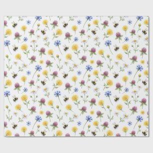Waterverf wilde bloemen en honingbijen cadeaupapier