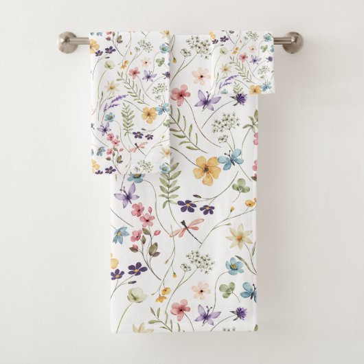 Waterverf wilde bloemen en vlinders patroon bad handdoek (Insitu)