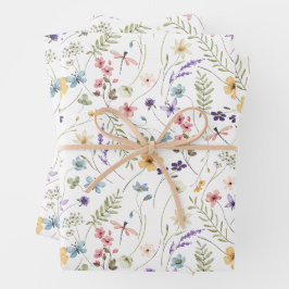Waterverf wilde bloemen en vlinders patroon inpakpapier vel