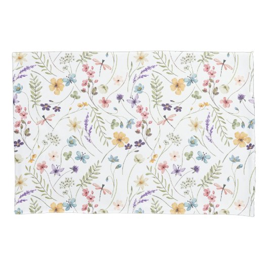 Waterverf wilde bloemen en vlinders patroon kussensloop (Voorkant)