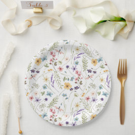 Waterverf wilde bloemen en vlinders patroon papieren bordje