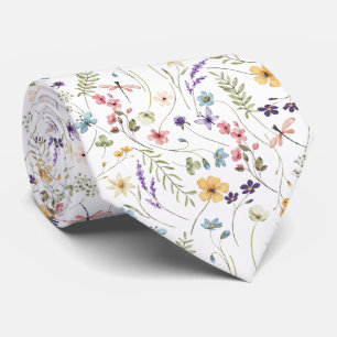 Waterverf wilde bloemen en vlinders patroon stropdas