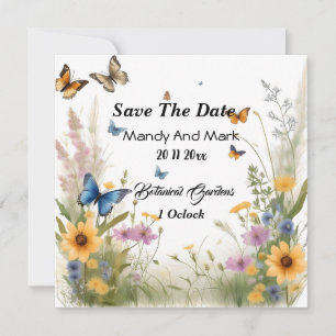 Waterverf Wilde Bloemen En Vlinders,  Save The Date